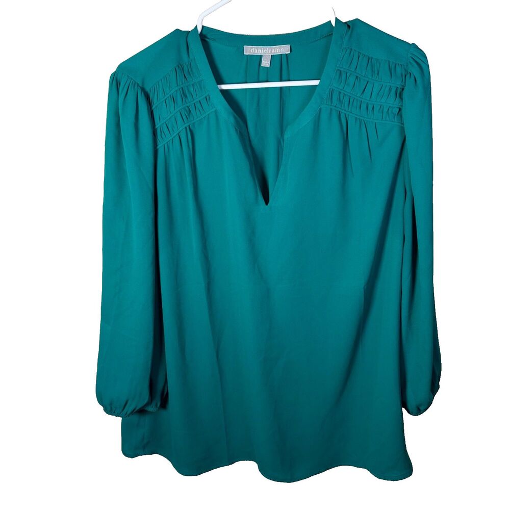 Daniel Rainn Blouse Women's Large V-Neck 3/4 Sleeve Lightweight Top Shirt